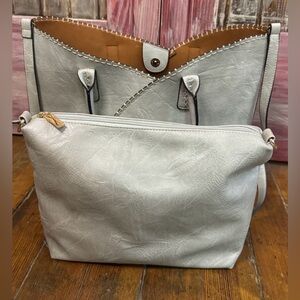 NWT 2 in 1 Grey Smart Tote Bag Set with Removable Inner Crossbody Pouch